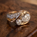 Vintage Zirconia Gold & Silver Irregular Ring