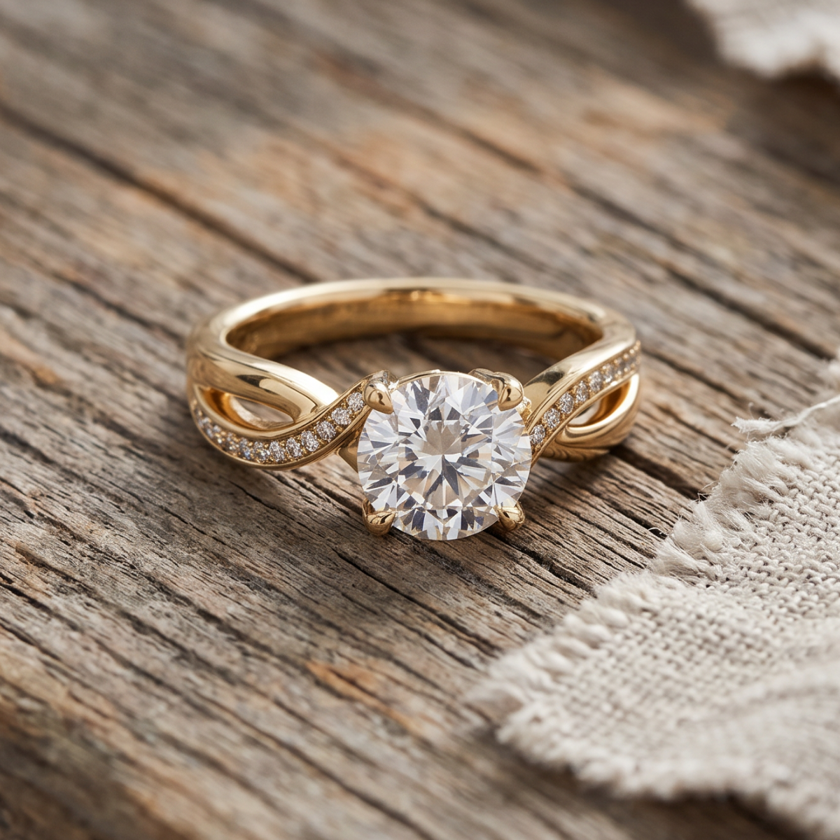 Vintage Zirconia Gold Braided Ring