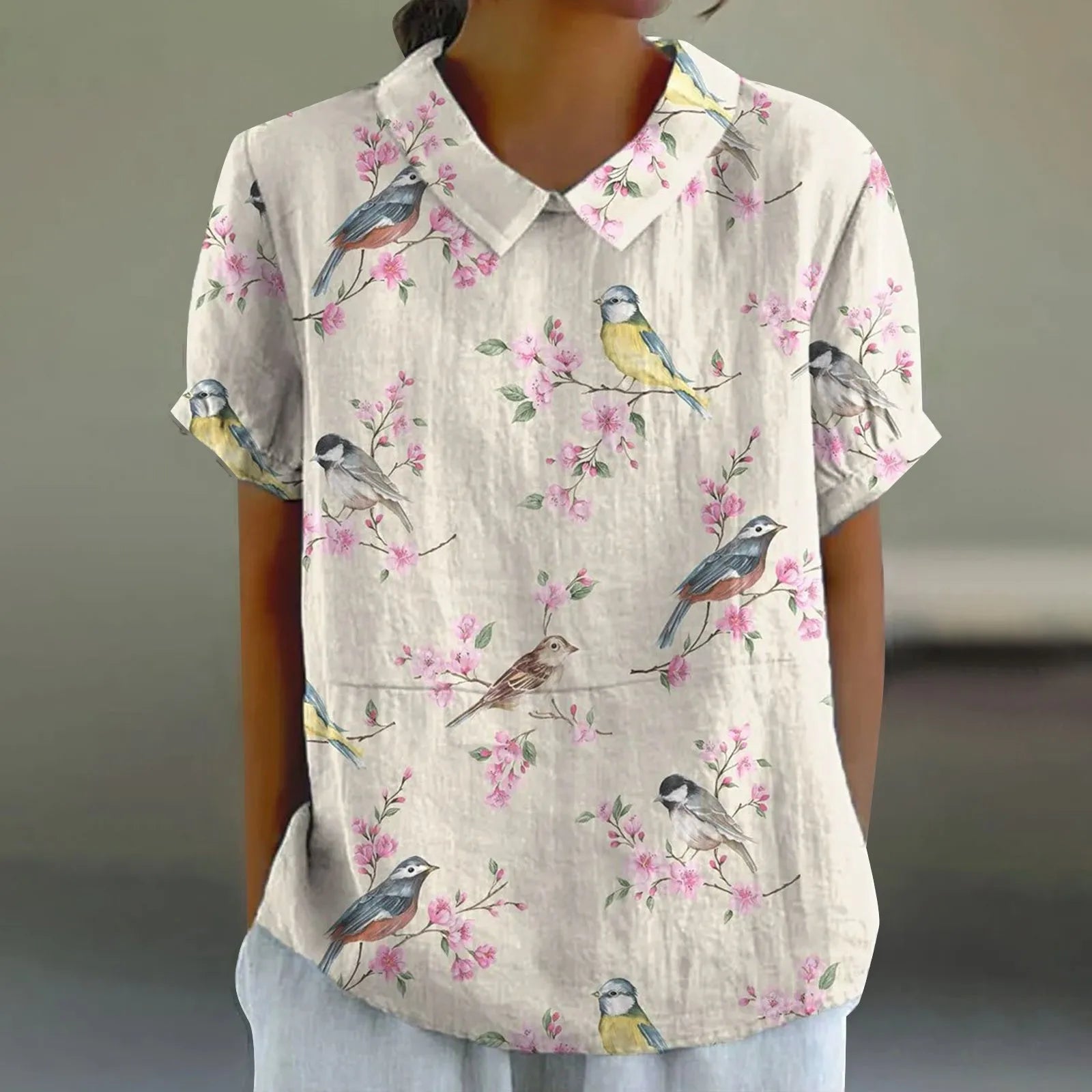 Mila | Blossom Bird Print Shirt Relaxed Fit