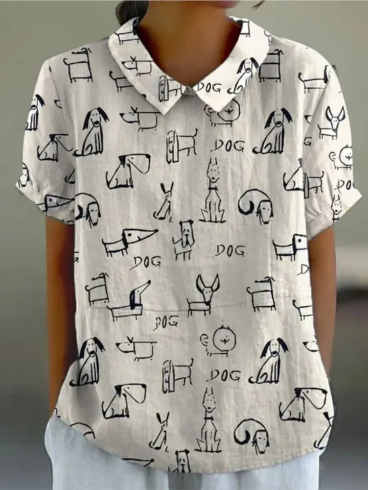 Mila | Whimsical Dog Print Shirt Relaxed Fit